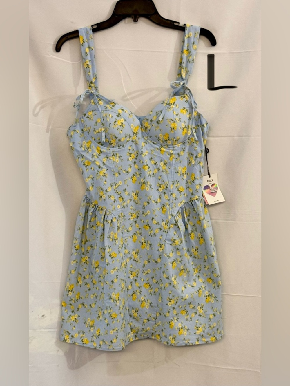 iris Light Blue and Yellow Floral Bustier Mini Dress